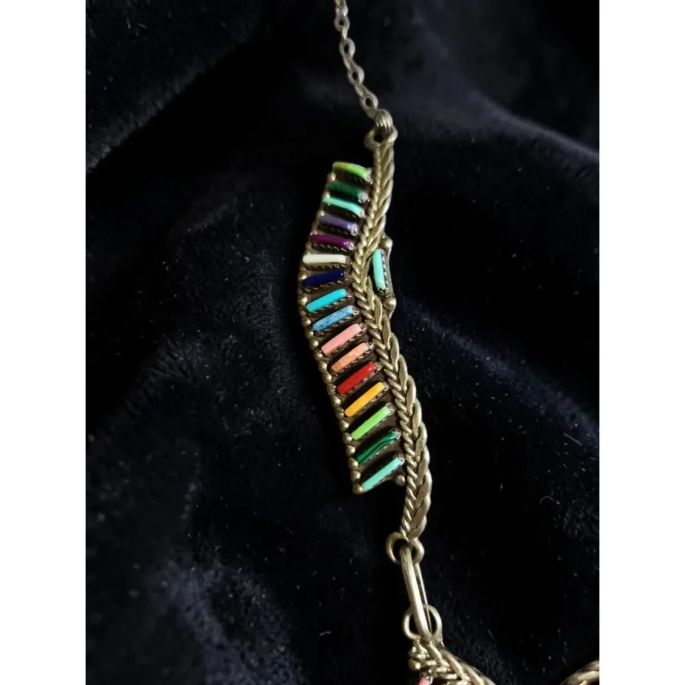 Zuni Sterling Multi-stone Rainbow Petit Point Necklace, Pendant & Earring Set